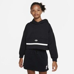 Nike Sportswear Icon Clash Hoodie Girls Black Fleece Long Sleeve Pullover GBO211